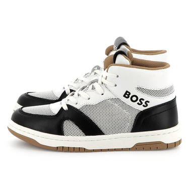 HUGO Tenis botin para niño y adolescente, blancos detalles en color negro
